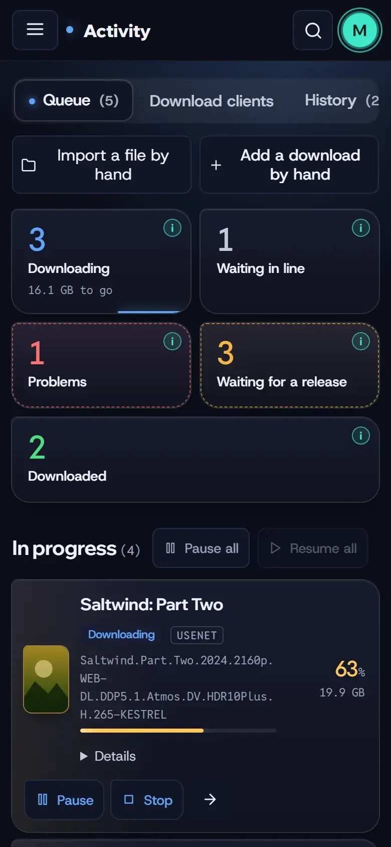 Activity: what is downloading now and what is waiting on a phone